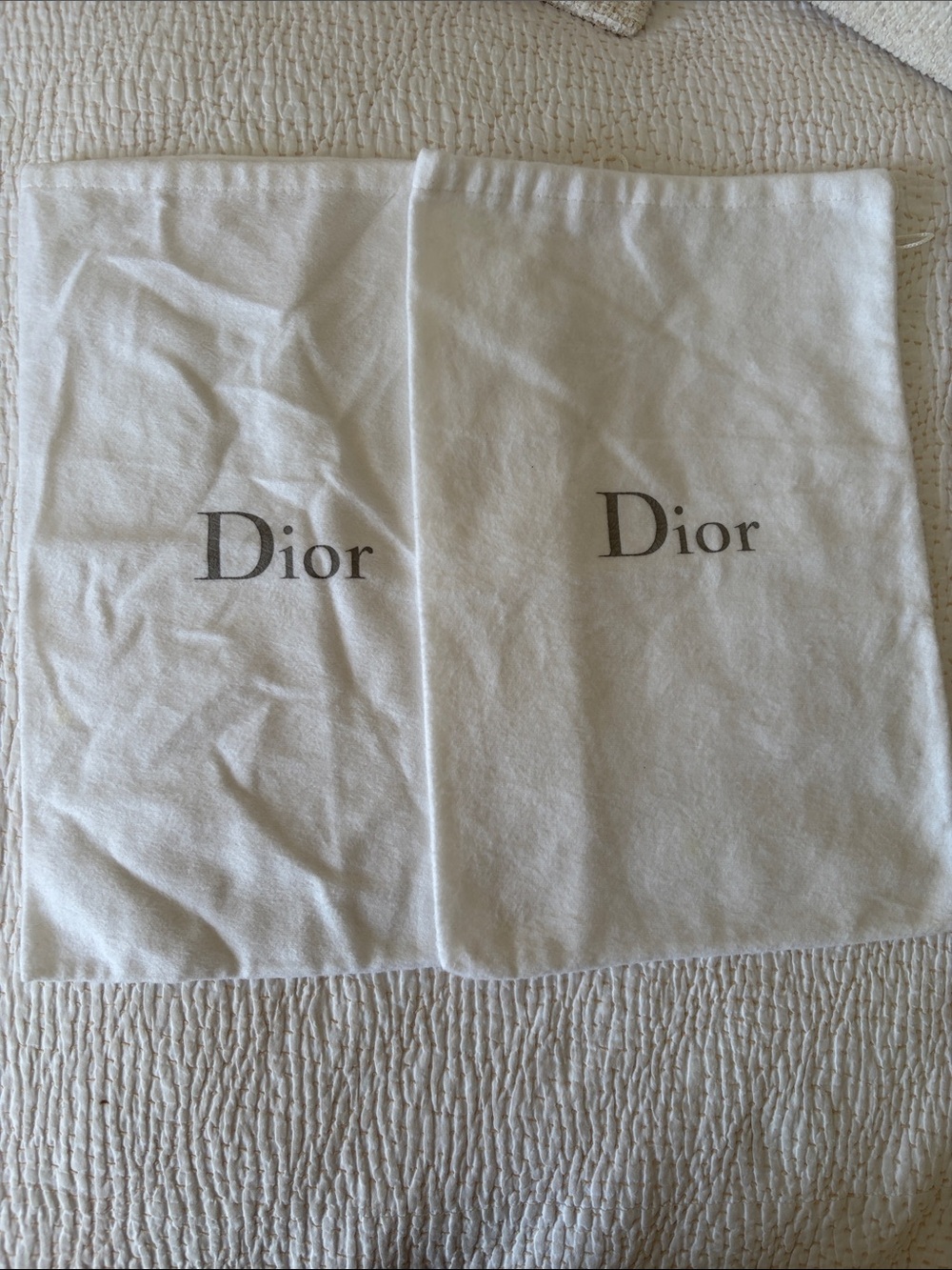 Dior White Drawstring Dust Bags with Gray Logo - Pair